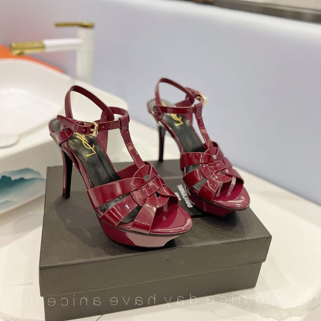 SL TRIBUTE POINED TOE SANDALS GLOSSY BERRY CALFSKIN