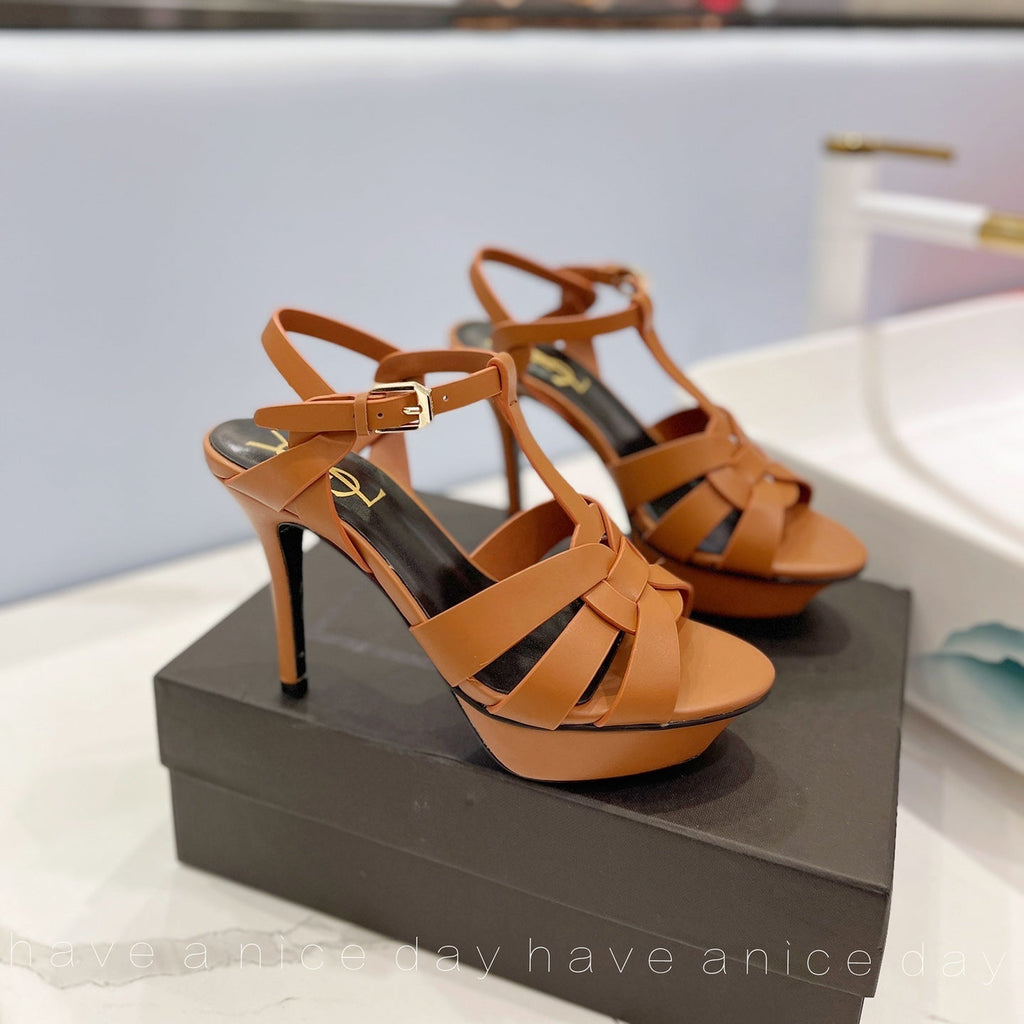 YSL HIGH HEELS 103MM IN BROWN CALFSKIN