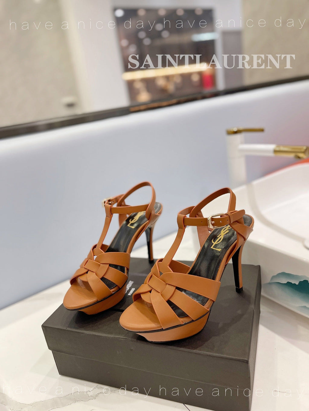 YSL HIGH HEELS 103MM IN BROWN CALFSKIN