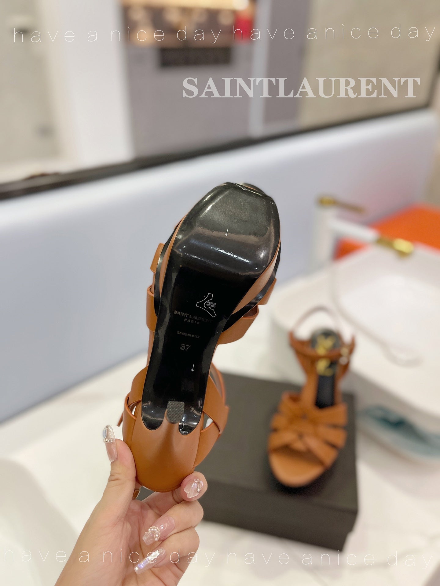 YSL HIGH HEELS 103MM IN BROWN CALFSKIN