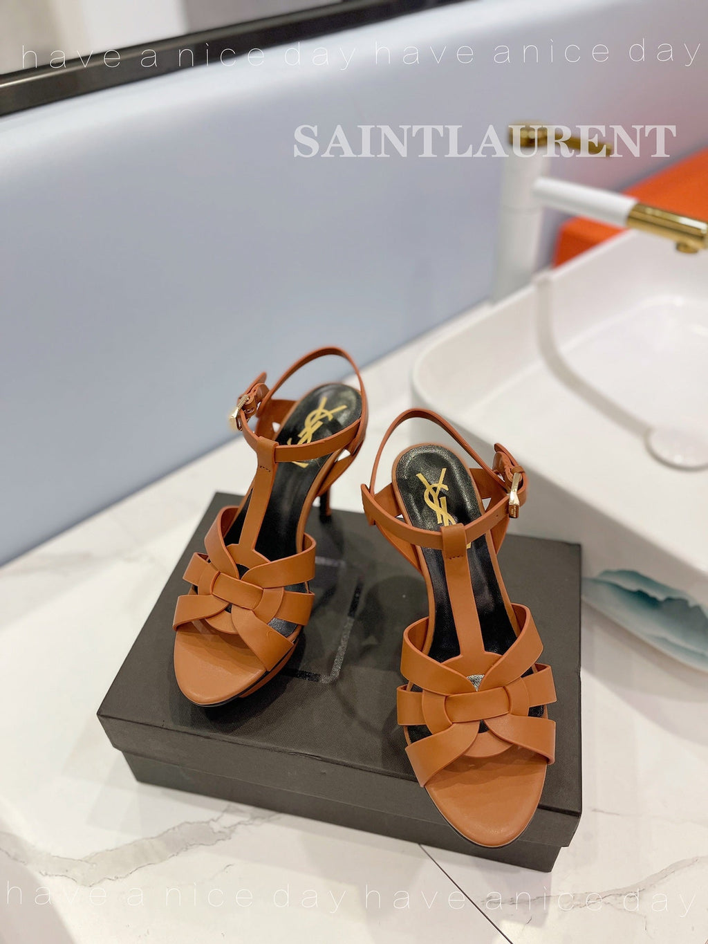 YSL HIGH HEELS 103MM IN BROWN CALFSKIN