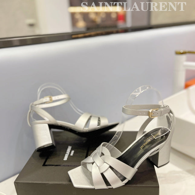 SL TRIBUTE SANDAL SILVER CALFSKIN