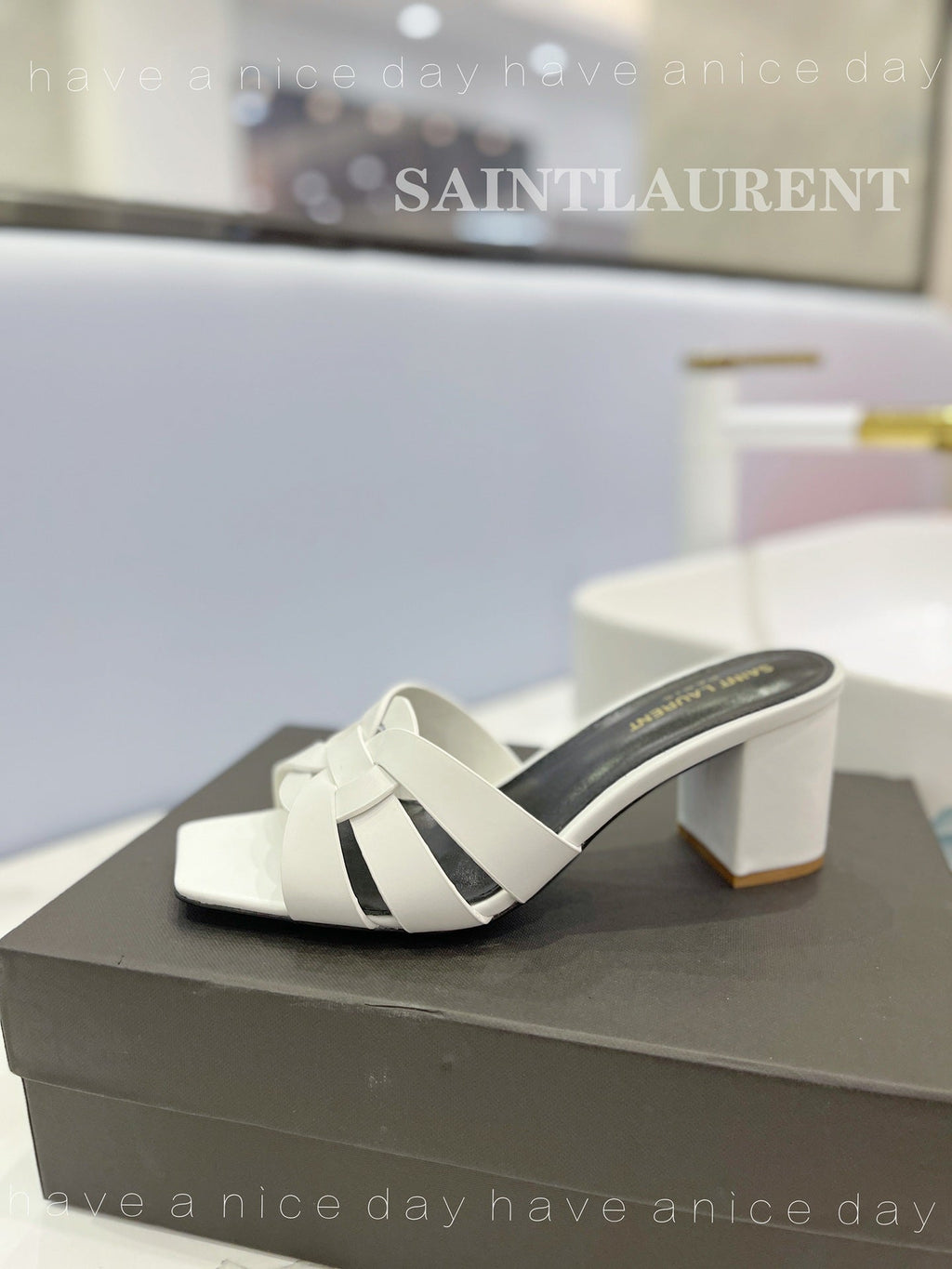 SL TRIBUTE MULES WHITE CALFSKIN