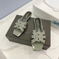 SL TRIBUTE SLIPPERS GLOSSY SAGE CALFSKIN