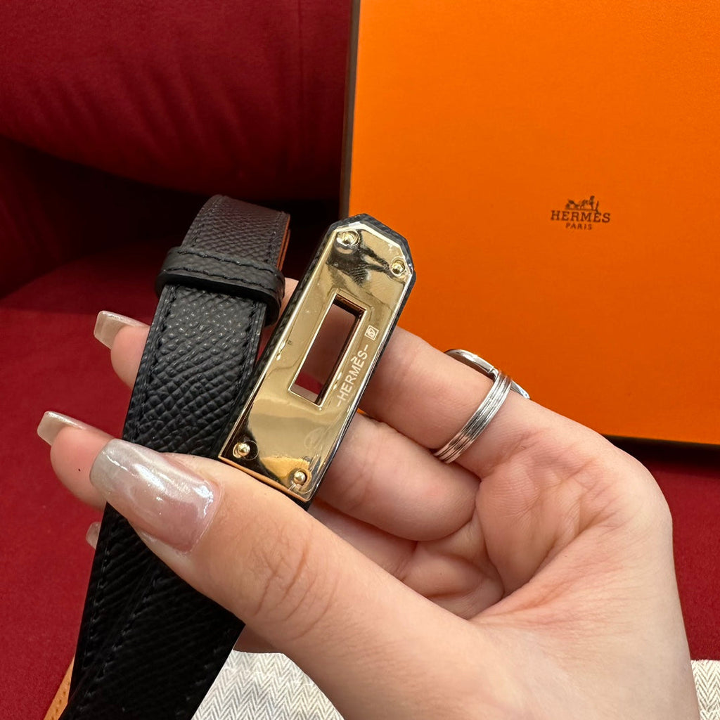 HM KELLY BELT  IN BLACK CALFSKIN GOLD HARDWARE