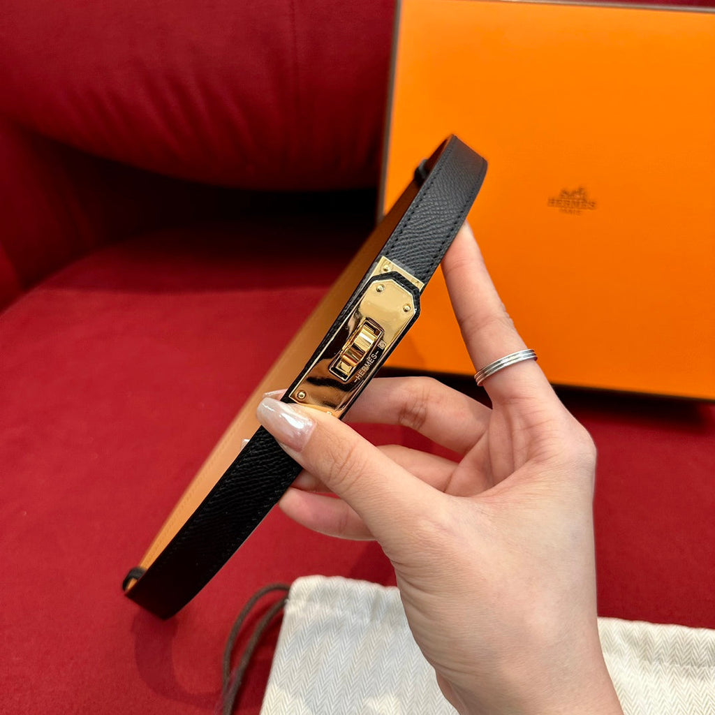 HM KELLY BELT  IN BLACK CALFSKIN GOLD HARDWARE