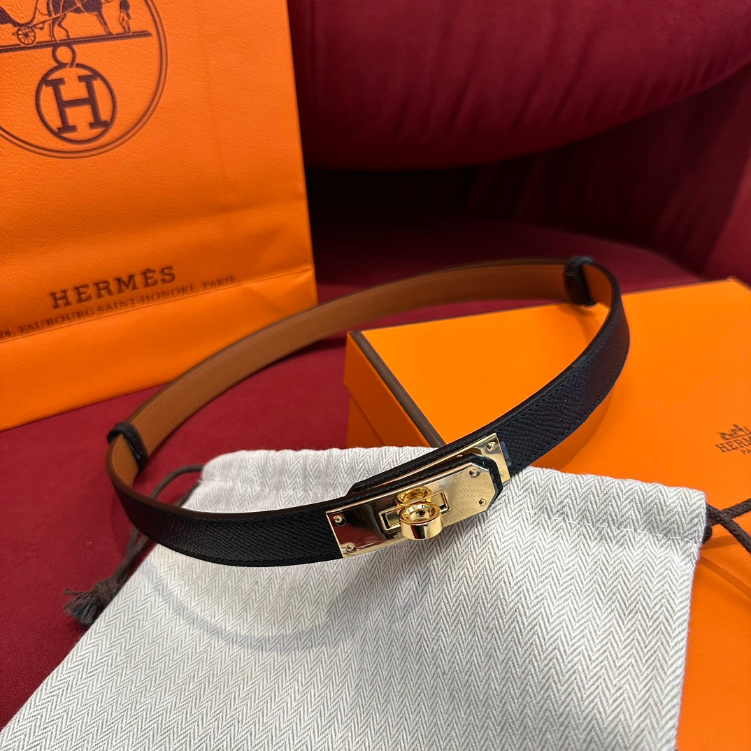 HM KELLY BELT  IN BLACK CALFSKIN GOLD HARDWARE