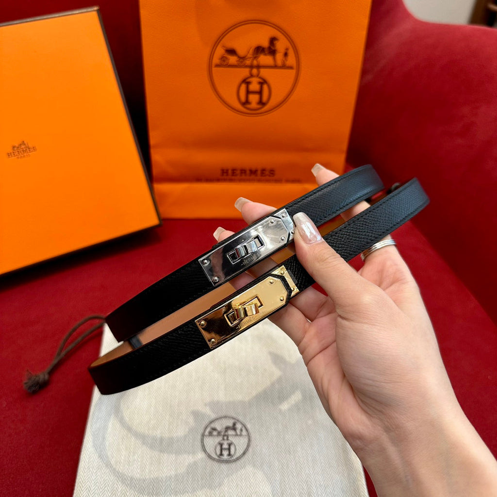 HM KELLY BELT  IN BLACK CALFSKIN GOLD HARDWARE