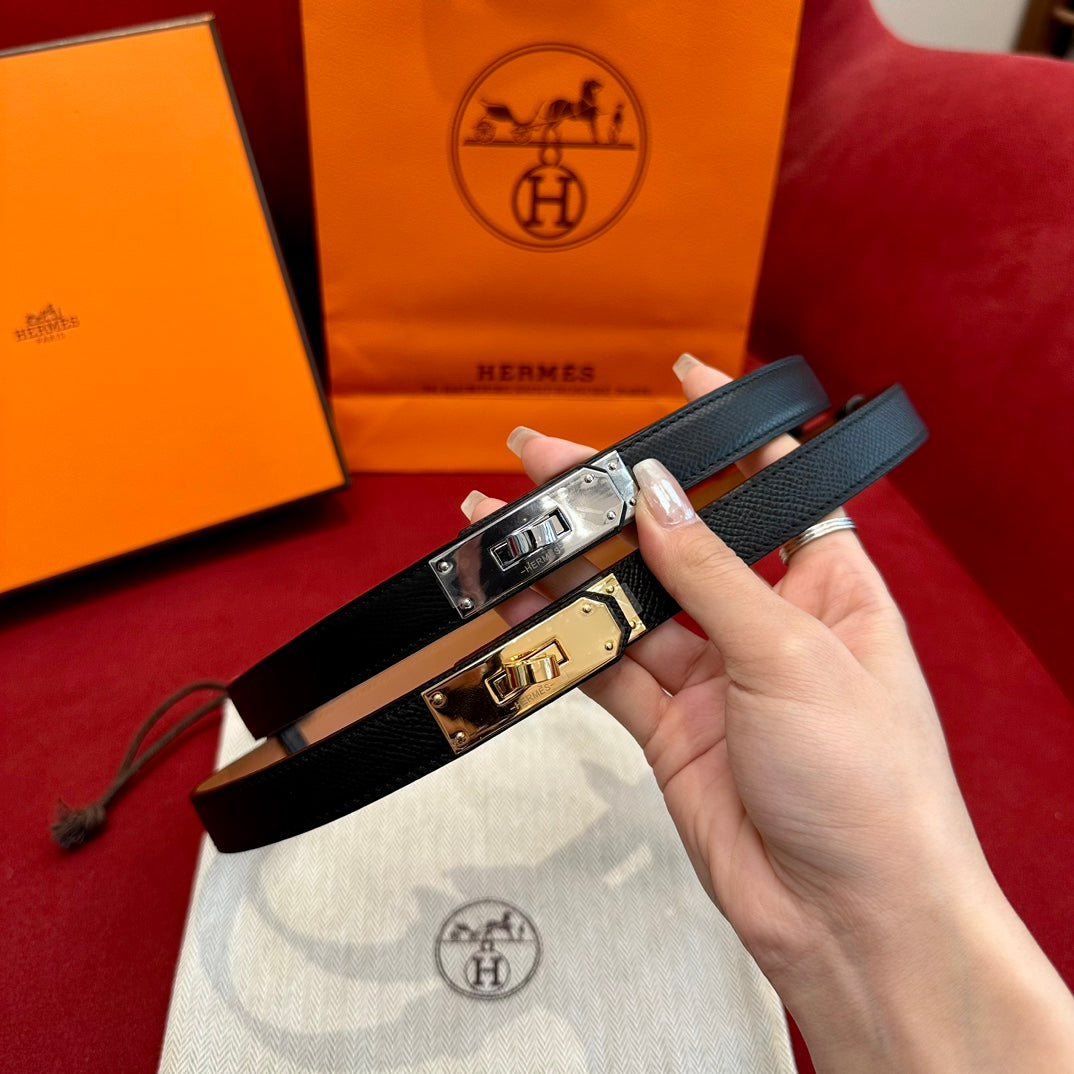 HM KELLY BELT  IN BLACK CALFSKIN GOLD HARDWARE
