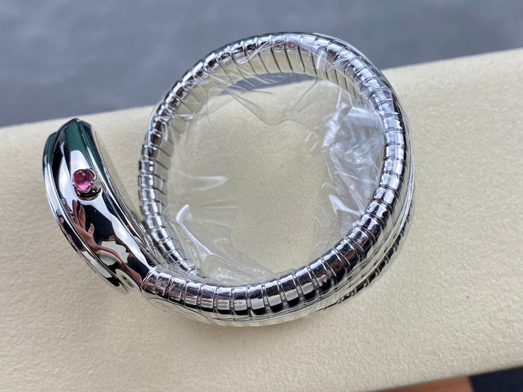 SERPENTI TUBOGAS QUARTZ STEEL ATTACHED DIAMOND BEZEL SILVER OPALINE DIAL