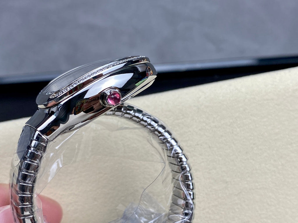 SERPENTI TUBOGAS QUARTZ STEEL ATTACHED DIAMOND BEZEL SILVER OPALINE DIAL