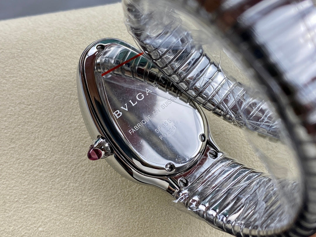 SERPENTI TUBOGAS QUARTZ STEEL ATTACHED DIAMOND BEZEL SILVER OPALINE DIAL