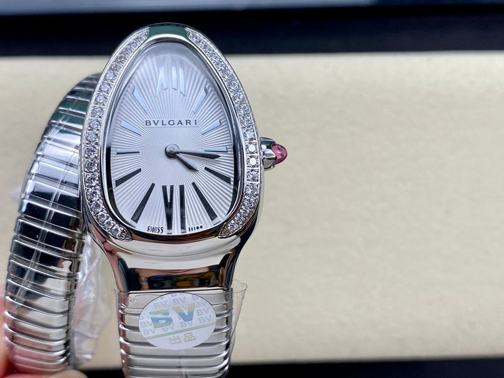 SERPENTI TUBOGAS QUARTZ STEEL ATTACHED DIAMOND BEZEL SILVER OPALINE DIAL