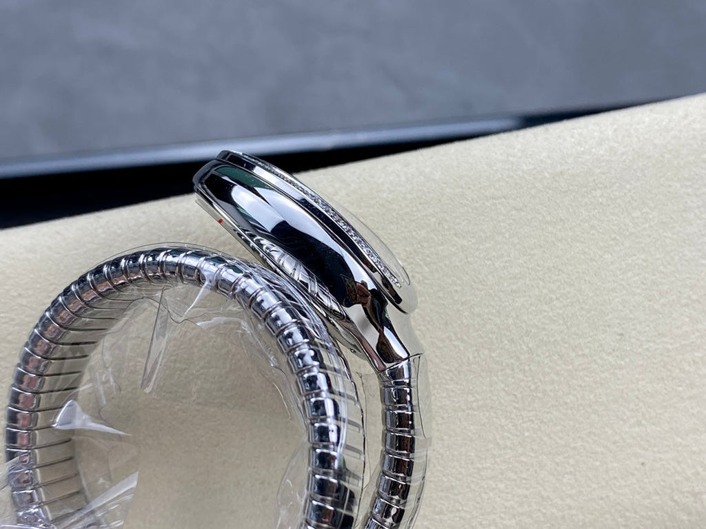 SERPENTI TUBOGAS QUARTZ STEEL ATTACHED DIAMOND BEZEL SILVER OPALINE DIAL