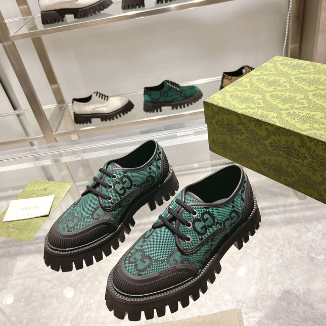 GUCCI 26S LACE-UP SHOES IN DARK GREEN GG CANVAS