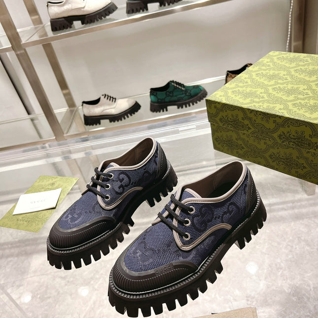 GUCCI 26S LACE-UP SHOES IN NAVY BLUE GG CANVAS
