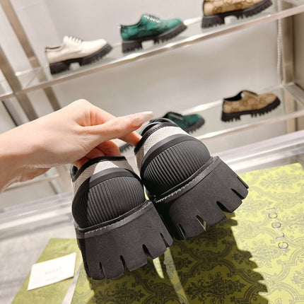 GUCCI 26S LACE-UP SHOES IN CREAM AND BLACK GG CANVAS