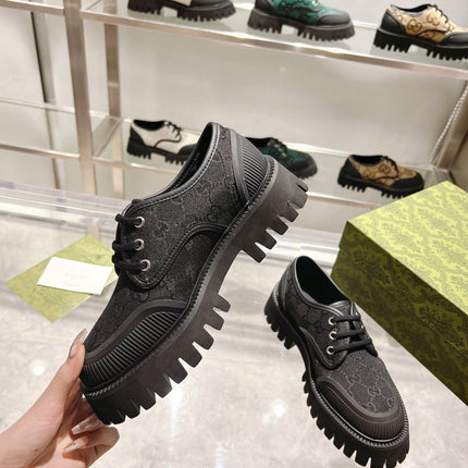 GUCCI 26S LACE-UP SHOES IN BLACK GG CANVAS
