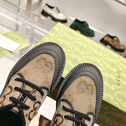 GUCCI 26S LACE-UP SHOES IN BEIGE AND BLACK GG CANVAS