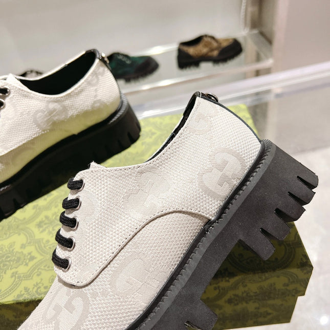 GUCCI 26S LACE-UP SHOES IN OFF WHITE GG CANVAS