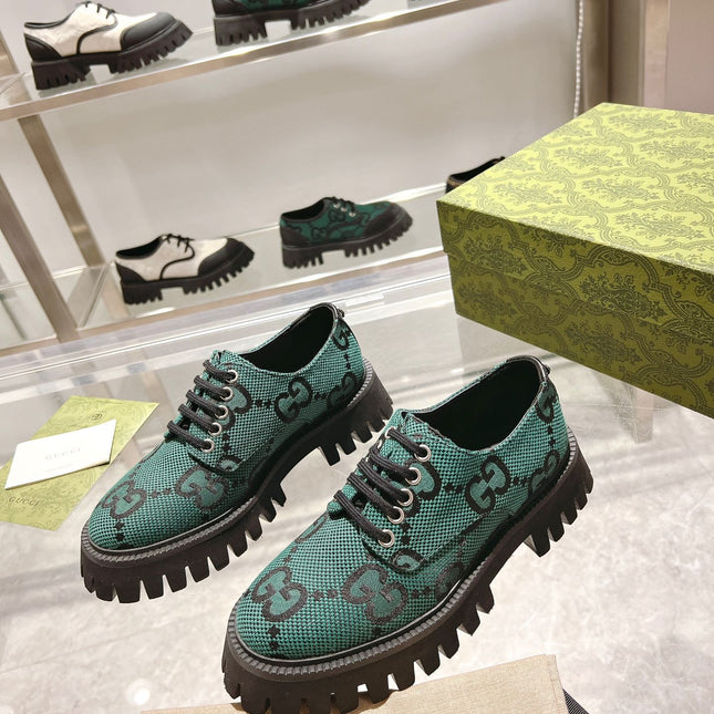 GUCCI 26S LACE-UP SHOES IN DARK GREEN GG CANVAS STYLE 3
