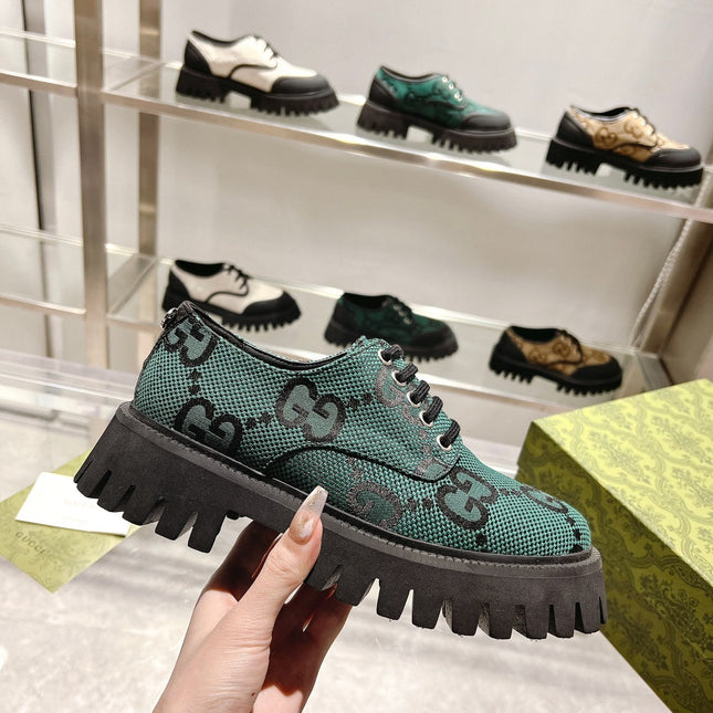 GUCCI 26S LACE-UP SHOES IN DARK GREEN GG CANVAS STYLE 3