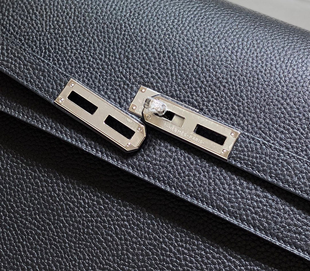 KELLY DEPECHES 34 BRIEFCASE IN BLACK TOGO CALFSKIN SILVER HARDWARE