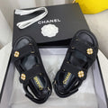 CHANEL 26S SANDALS IN BLACK TEXTURED FABRIC