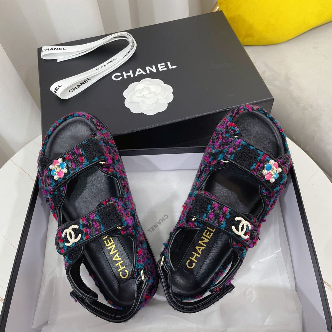 CHANEL 26S SANDALS IN MULTICOLOR TWEED
