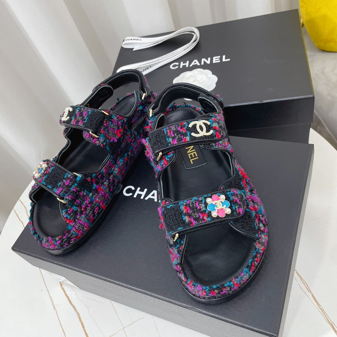 CHANEL 26S SANDALS IN MULTICOLOR TWEED