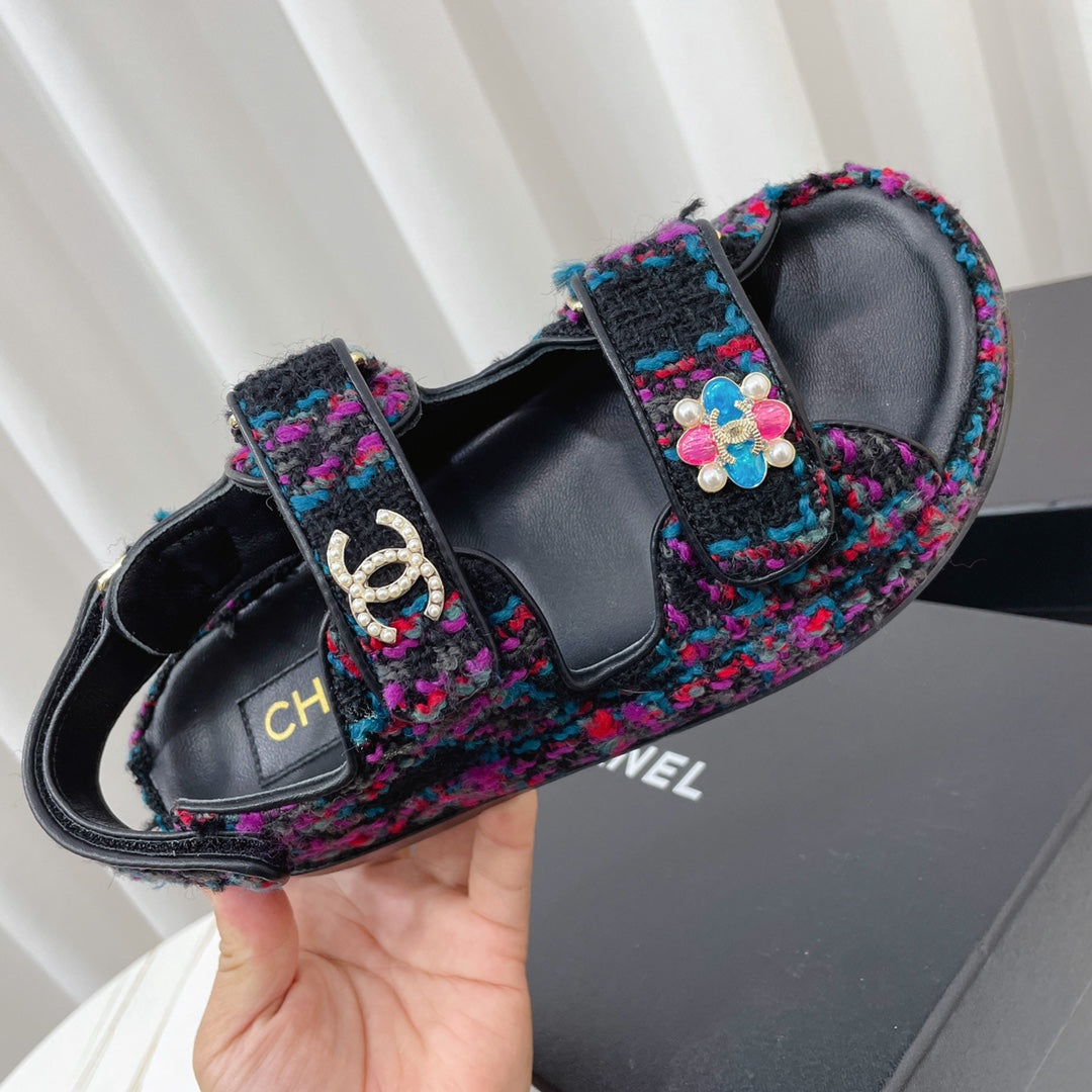 CHANEL 26S SANDALS IN MULTICOLOR TWEED