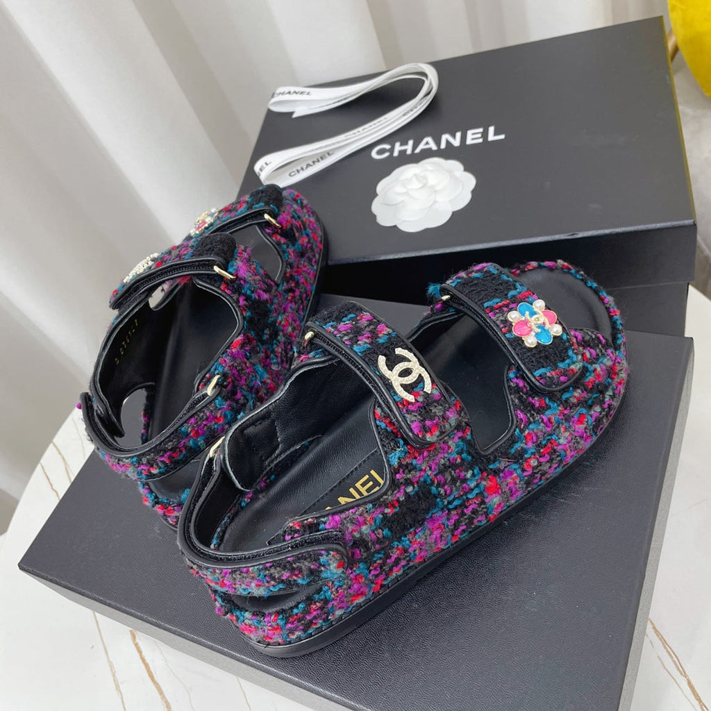 CHANEL 26S SANDALS IN MULTICOLOR TWEED