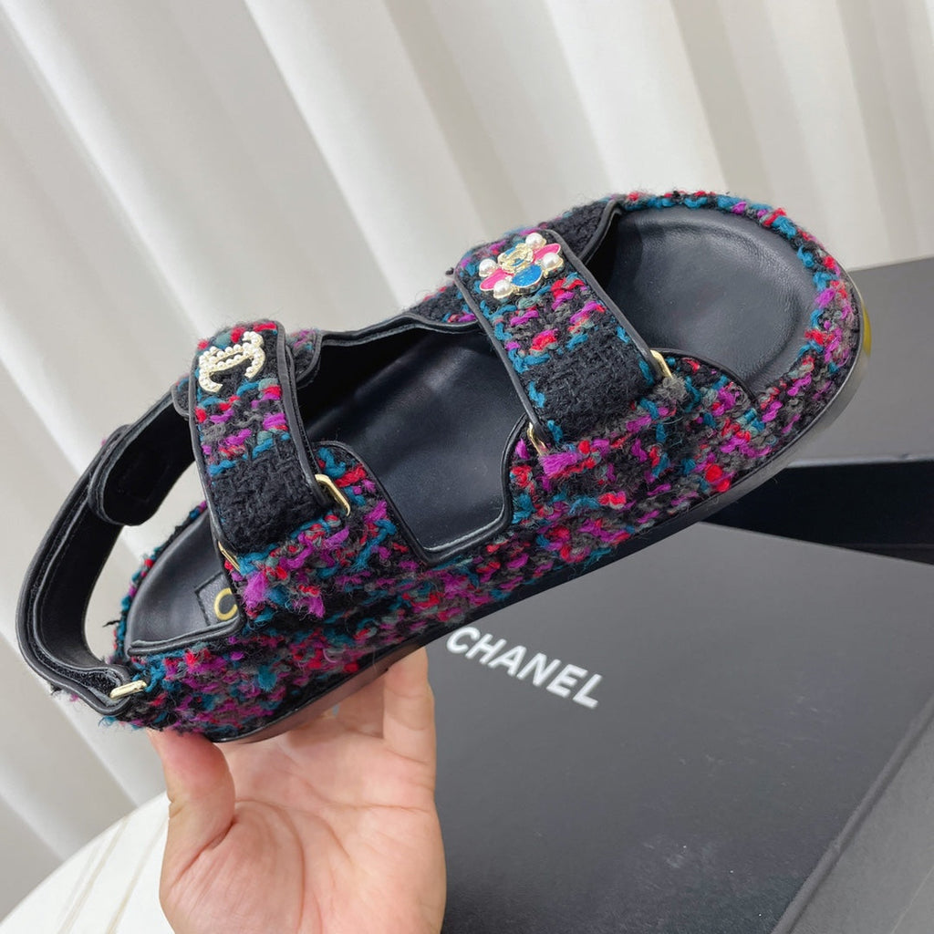 CHANEL 26S SANDALS IN MULTICOLOR TWEED