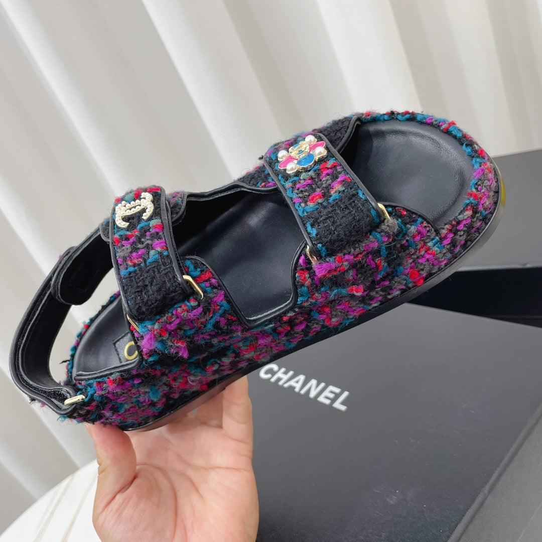 CHANEL 26S SANDALS IN MULTICOLOR TWEED