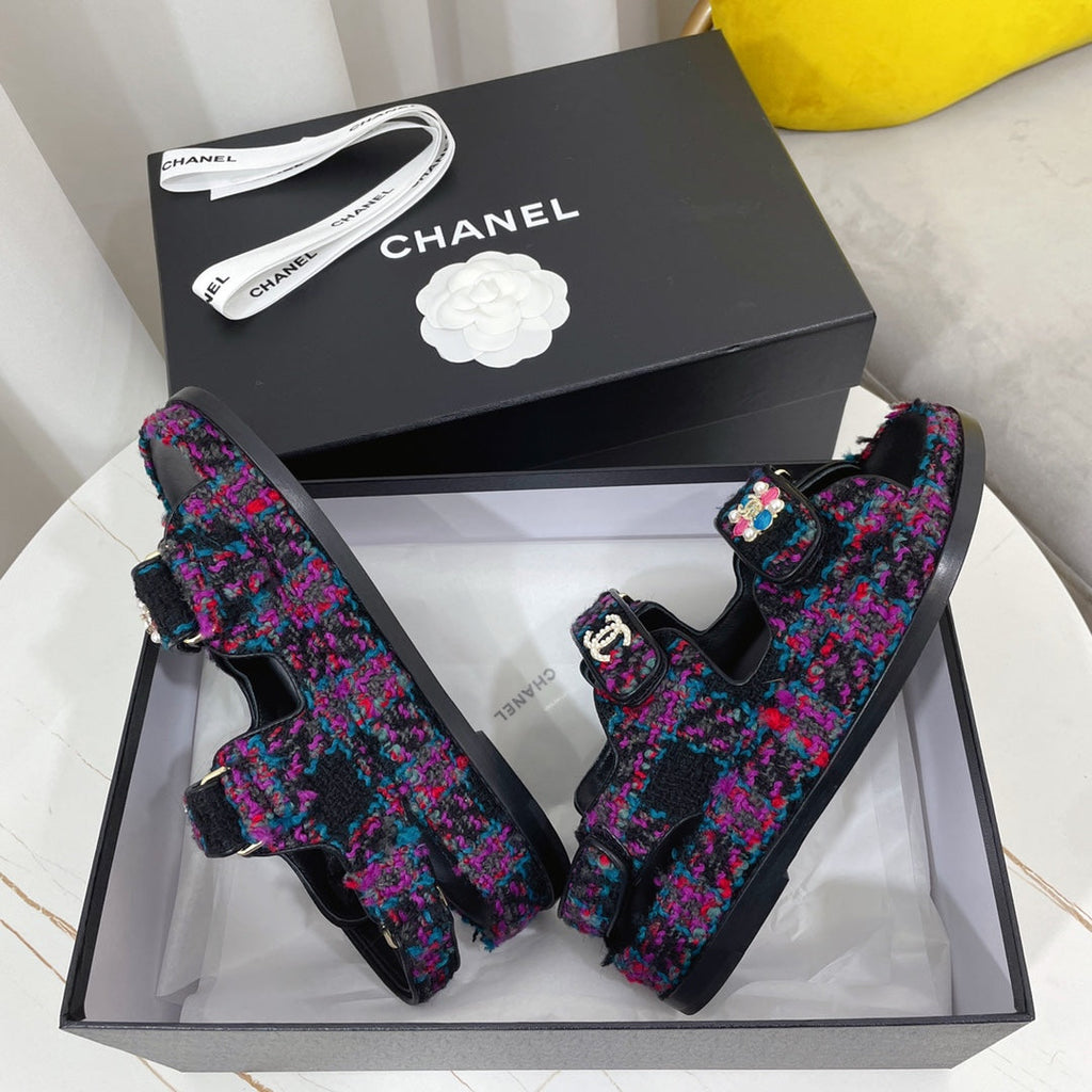 CHANEL 26S SANDALS IN MULTICOLOR TWEED