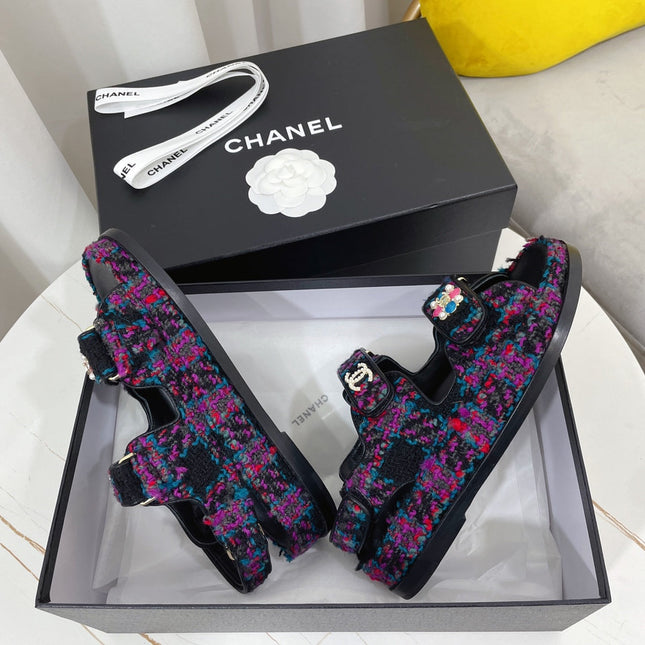 CHANEL 26S SANDALS IN MULTICOLOR TWEED