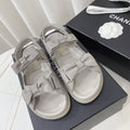 CHANEL 26S SANDALS IN GREY FABRIC BOW EMBELLISHMENT