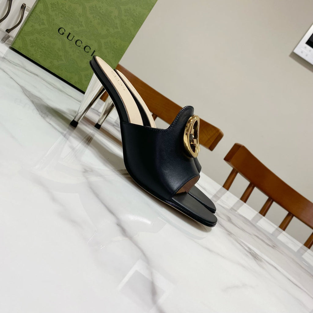 GG HIGH HEELS BLONDIE 75 IN BLACK LAMBSKIN WITH GOLD HARDWARE