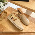 PRADA 26S LACE UP ESPADRILLE FLATS IN BEIGE CALFSKIN