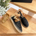 PRADA 26S LACE UP ESPADRILLE FLATS IN BLACK CALFSKIN