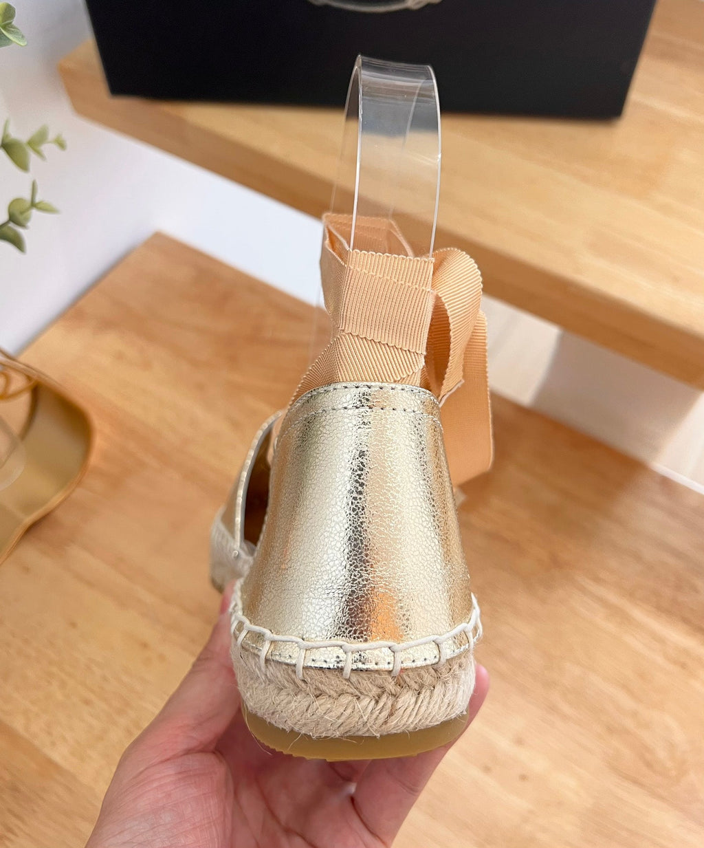 PRADA 26S LACE UP ESPADRILLE FLATS IN GOLD CALFSKIN