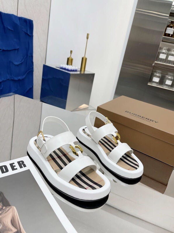 BURBERRY 26S STRAP SANDALS IN WHITE AND BEIGE CALFSKIN