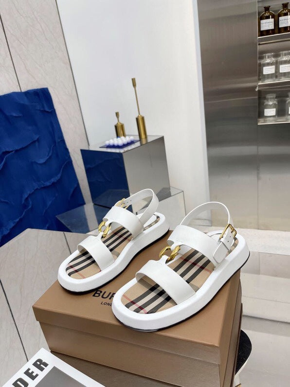 BURBERRY 26S STRAP SANDALS IN WHITE AND BEIGE CALFSKIN