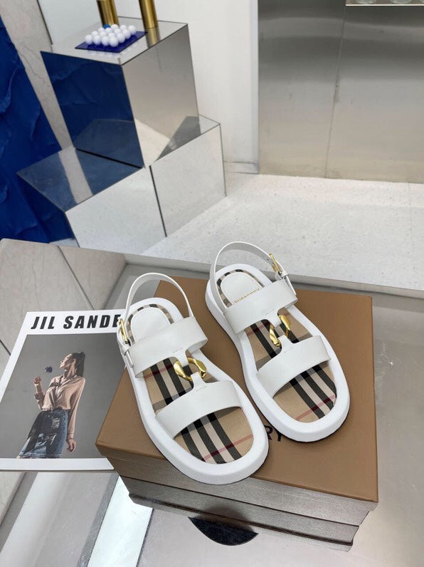 BURBERRY 26S STRAP SANDALS IN WHITE AND BEIGE CALFSKIN