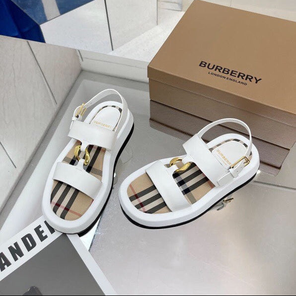 BURBERRY 26S STRAP SANDALS IN WHITE AND BEIGE CALFSKIN