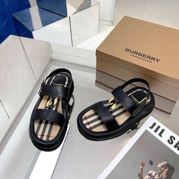 BURBERRY 26S STRAP SANDALS IN BLACK AND BEIGE CALFSKIN