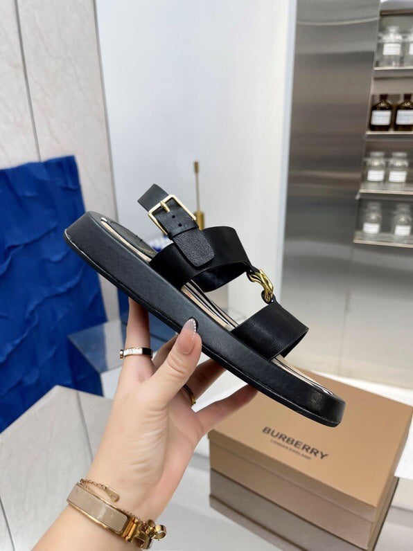 BURBERRY 26S STRAP SANDALS IN BLACK AND BEIGE CALFSKIN
