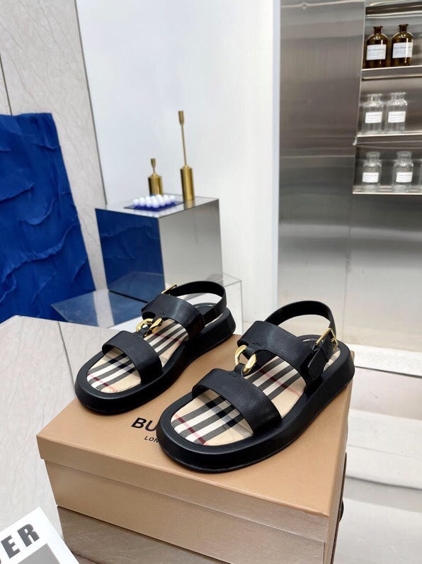 BURBERRY 26S STRAP SANDALS IN BLACK AND BEIGE CALFSKIN