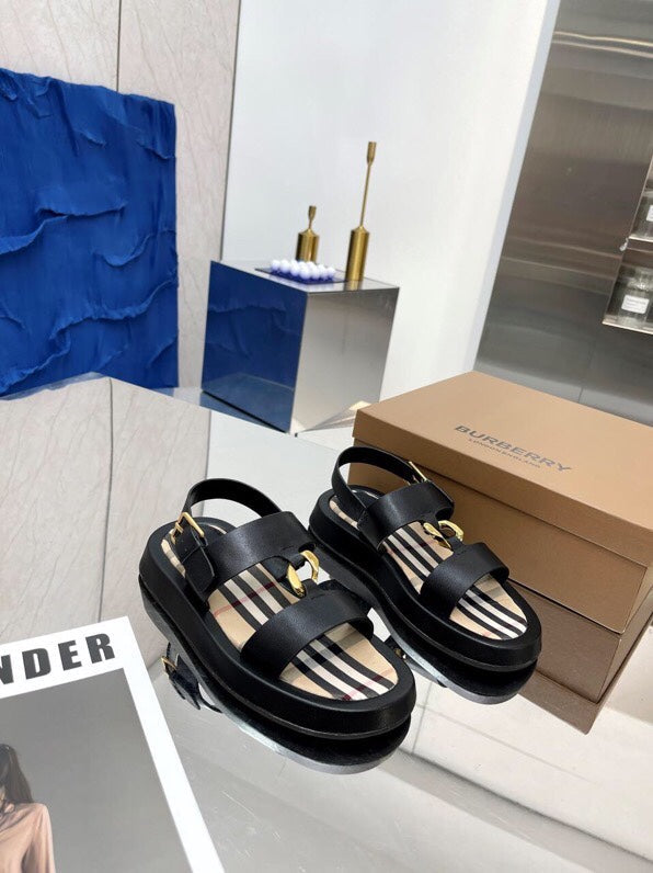 BURBERRY 26S STRAP SANDALS IN BLACK AND BEIGE CALFSKIN