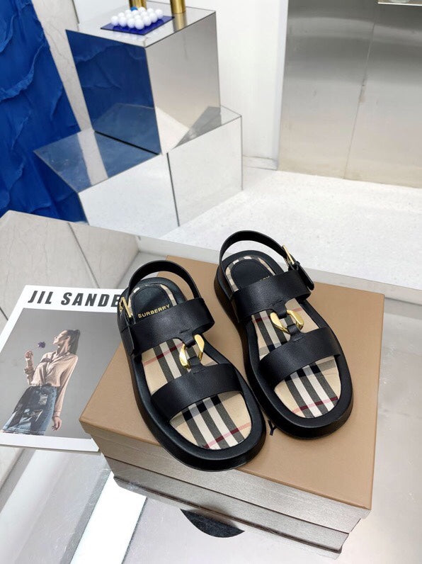 BURBERRY 26S STRAP SANDALS IN BLACK AND BEIGE CALFSKIN